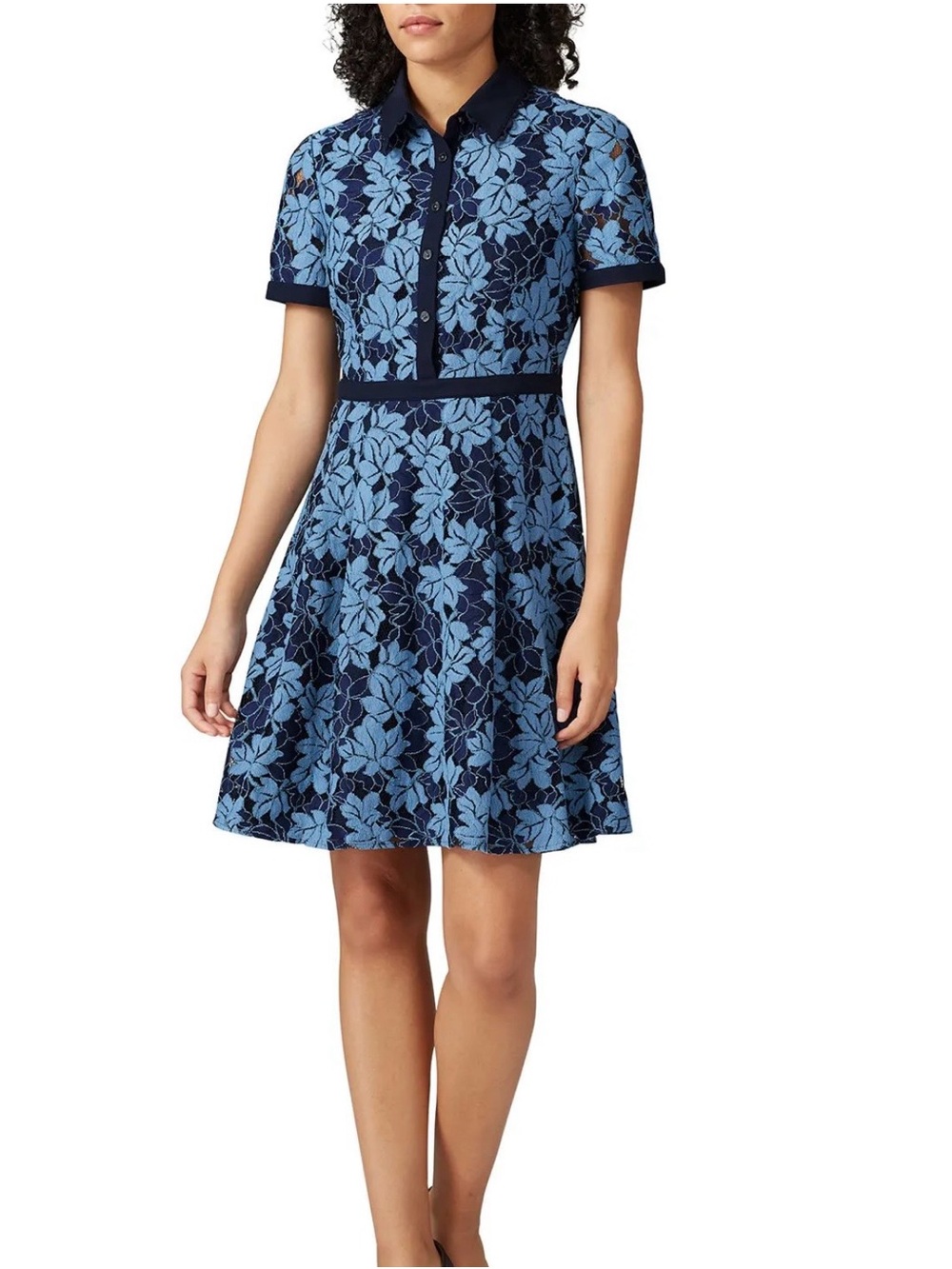 Gorgeous Draper James Lace Shirt-Collar Fit-and-Flare Mini Dress